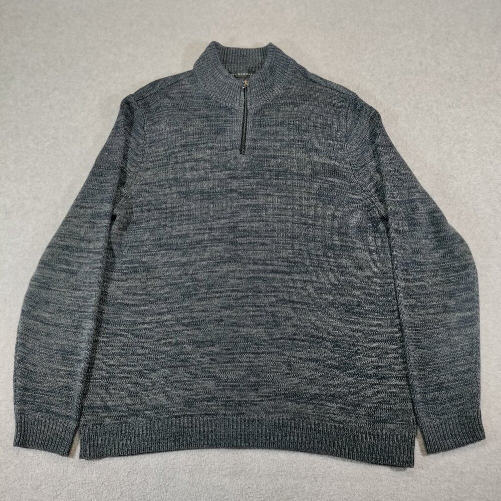 Via Europa Sweater Mens Large 1/4 Zip Charcoal Heather Mock Neck Knit